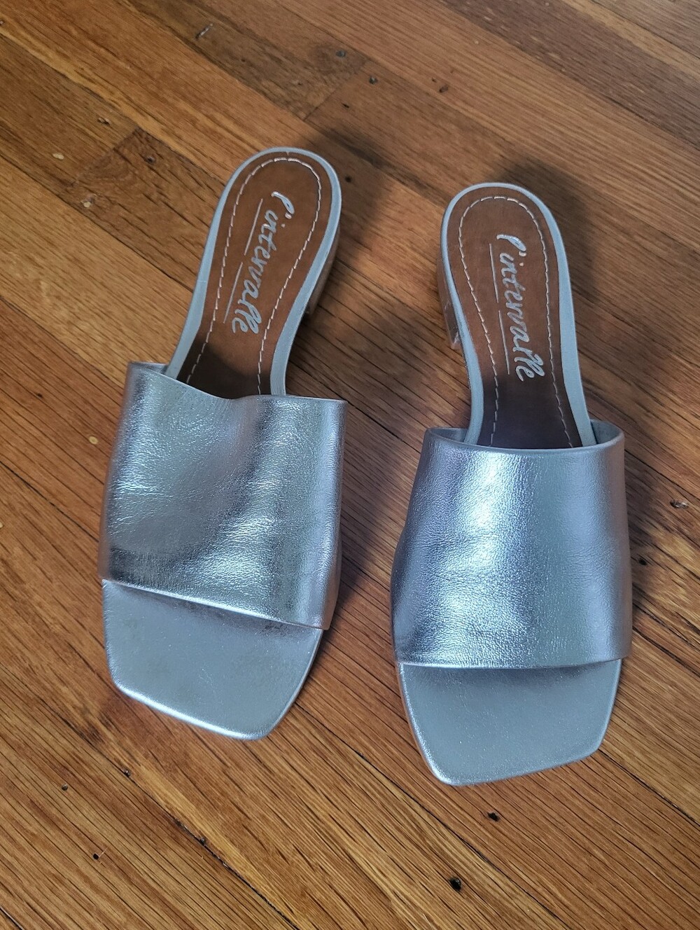 Silver Metallic Leather Mule Sandals Size EU 36